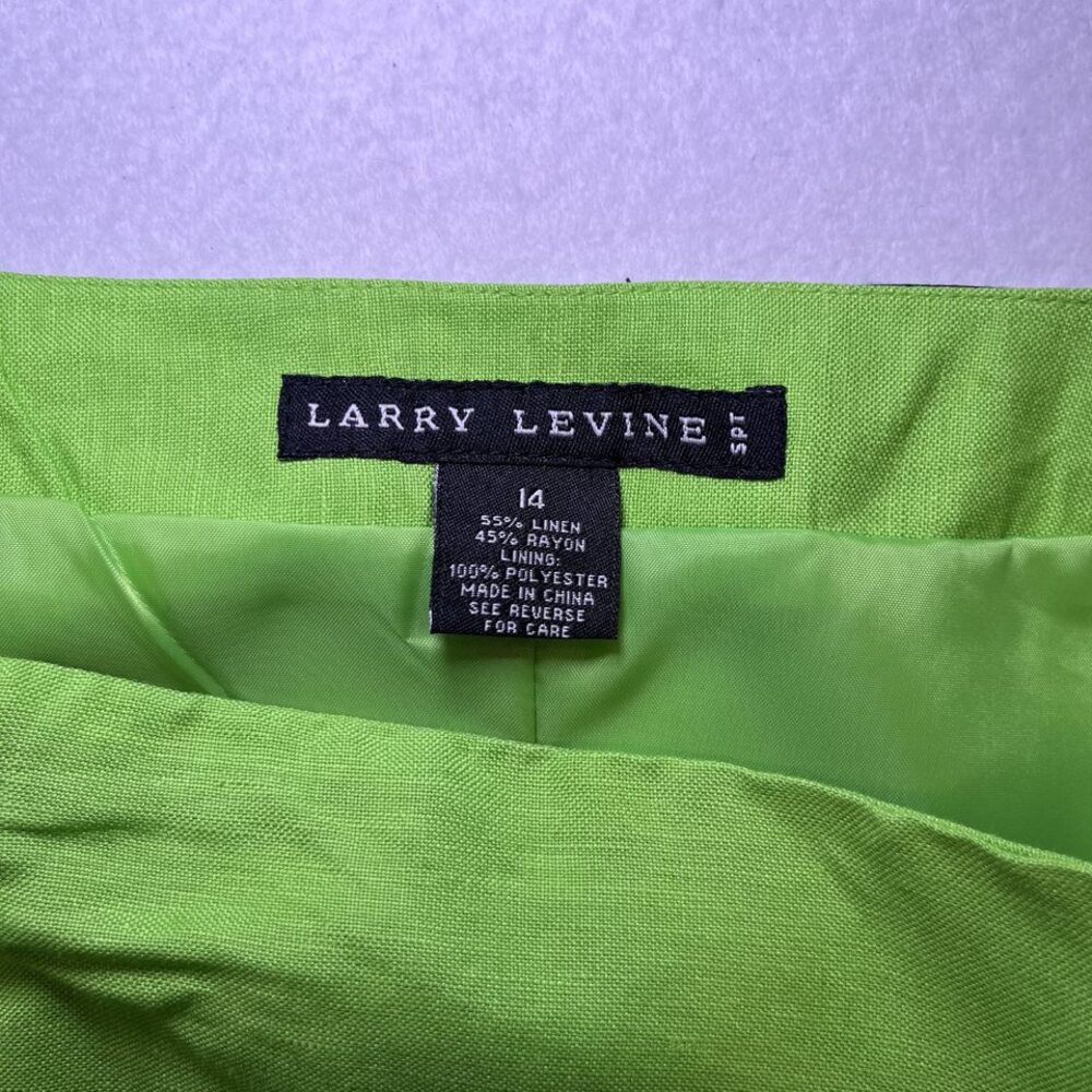 Larry Levine A-line flirty flowy bottom linen blend green skirt womens 14 NWT - Picture 8 of 13